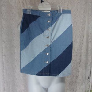 Colorblock Denim Skirt Diagonal Shade of Blue NWT